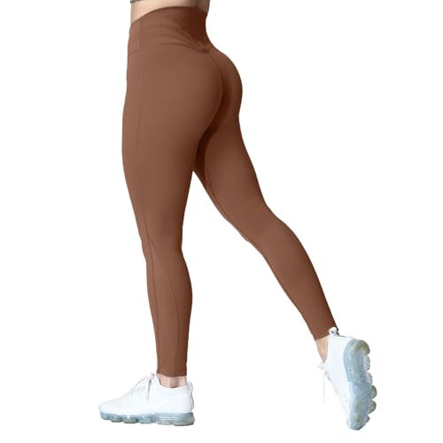 Aoxjox High Waisted Workout Leggings for Women Trinity Yoga Pants 26.5" (Dandelion Brown, X-Large) | Amazon (US)