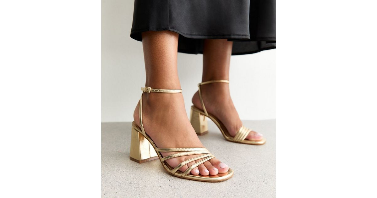 Gold Asymmetric Strap Heeled Sandals | New Look | New Look (UK)