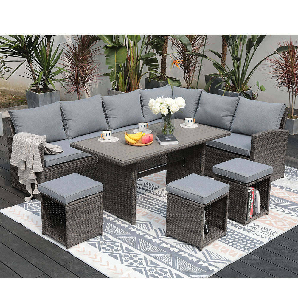JOIVI 7 Pieces PE Rattan Wicker Dining 9 Sofa Set, Outdoor Patio Furniture, Gray | Walmart (US)