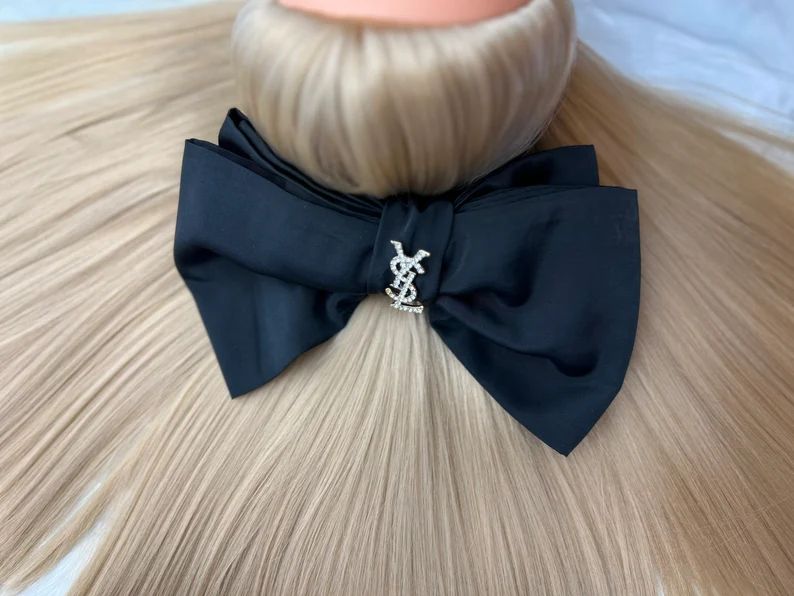 Handmade Black Hair Bow With French Barrette. - Etsy | Etsy (US)