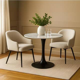 Mara White and Black Genuine Marble Top 30 in. Tulip Pedestal Base Dining Table Seating for 4 | The Home Depot