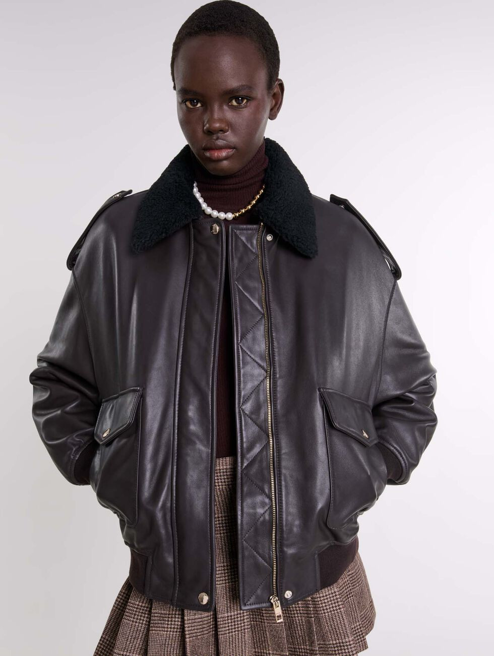 Oversized leather jacket | Maje US | Maje US