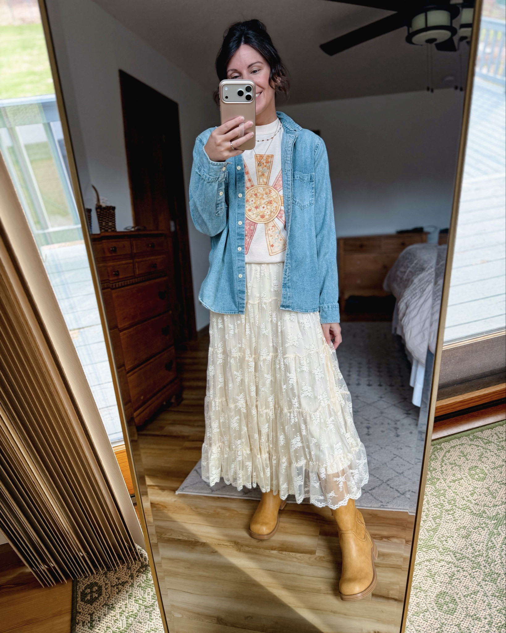 size small in my tee (use MARISSA20 for $$$ off!), xs in my skirt (also linked some similar but I do love this one!) and my denim shirt is older so I linked similar ones. My boots are size 6!

#LTKgrwm #LTKootd #LTKPetite