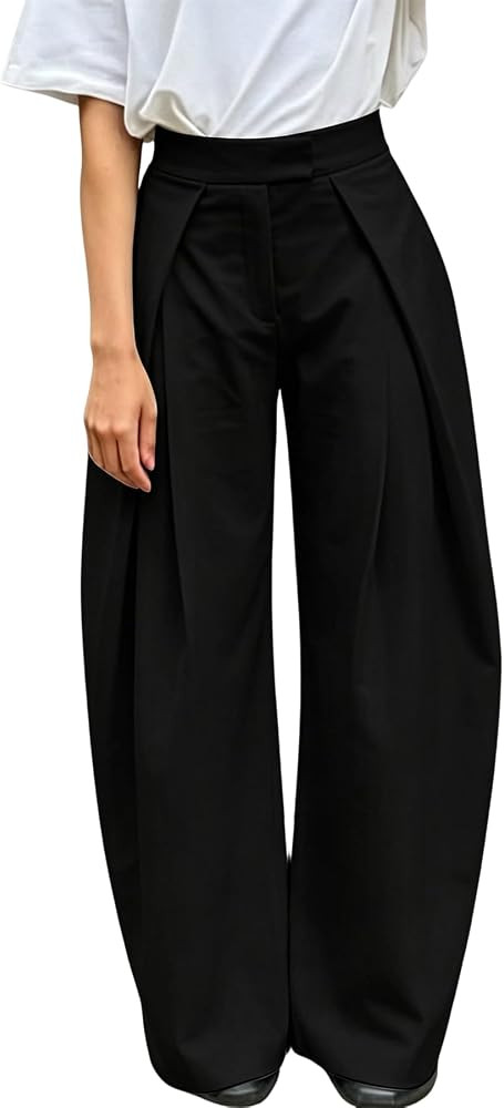 Womens Wide Leg Dress Pants Pleated Front Casual Work Trousers | Amazon (US)