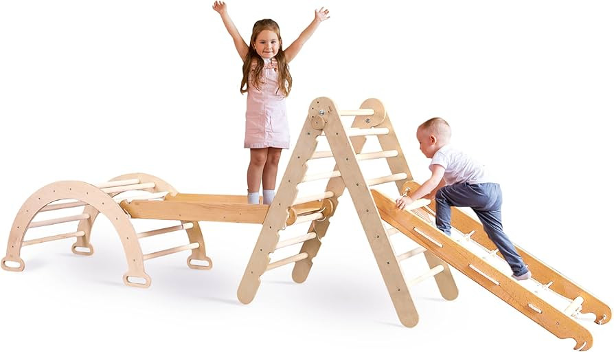 GOODEVAS Montessori Climbing Set 4 in 1 for Kids - Wooden Pikler Triangle Arch Board & Slide Clim... | Amazon (US)