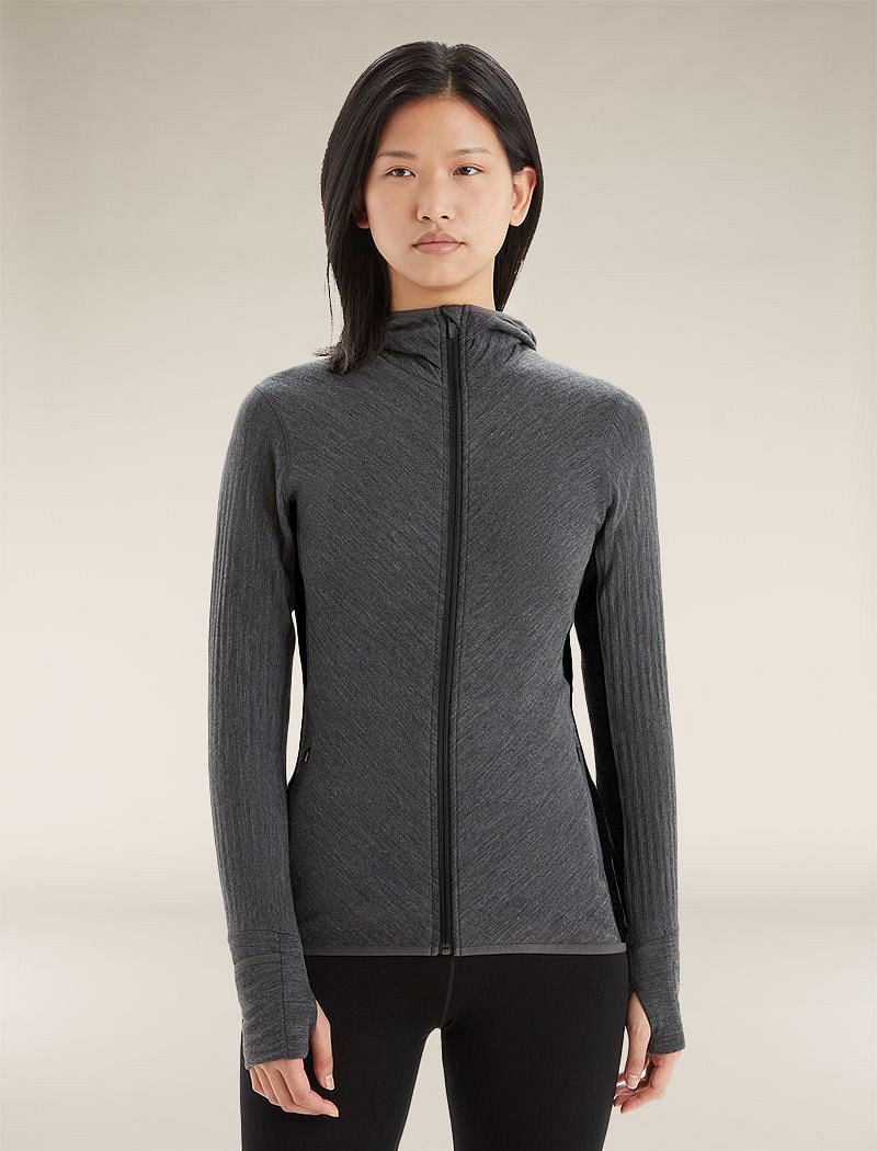 Icebreaker Descender Long Sleeve Zip Hoodie - Woman - Jet Heather/black - Size XS | Icebreaker US
