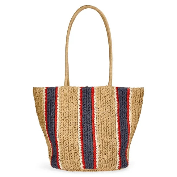 Time and Tru Striped Straw Tote Handbag, Multicolor | Walmart (US)