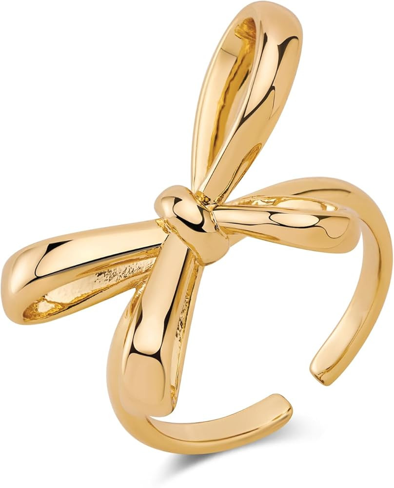 Sliver/Gold Bow Ring for Women Dainty Open Adjustable Ring Trendy Promise Rings for Women | Amazon (US)