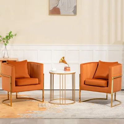 Velvet Modern Barrel Accent Chair with Pillow | Wayfair North America