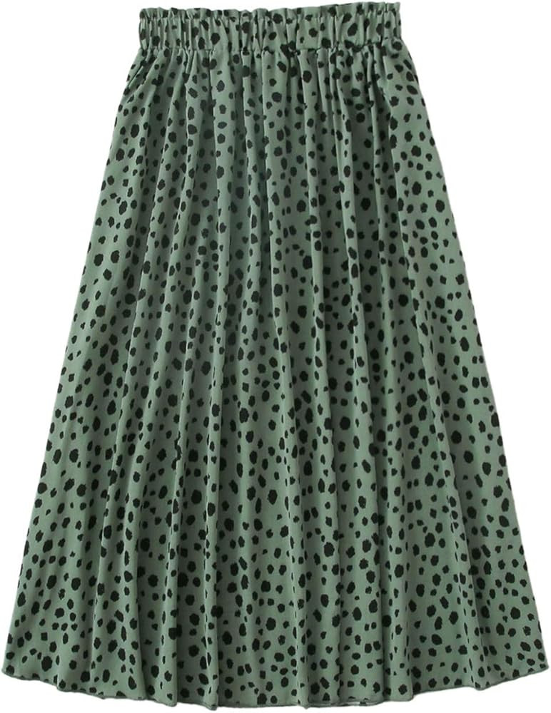 Milumia Women's Vintage Dalmatian Print A Line High Waist Flare Flowy Midi Skirts | Amazon (US)