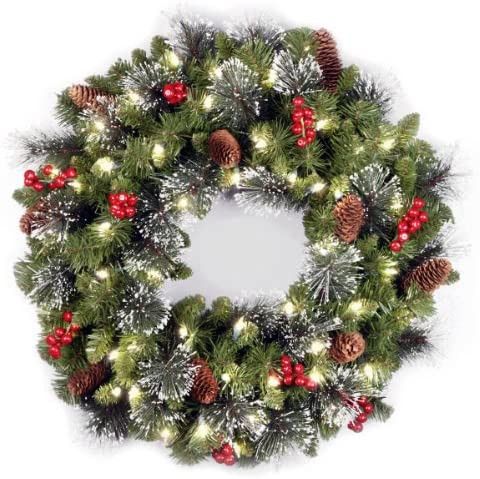 National Tree Company Pre-Lit Artificial Christmas Wreath, Green, Crestwood Spruce, White Lights,... | Amazon (US)