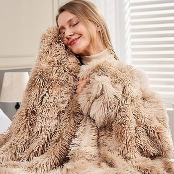 GONAAP Fuzzy Faux Fur Throw Blanket Tie-dye Beige Super Soft Cozy Plush Fuzzy Shaggy Blanket for ... | Amazon (US)