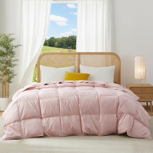 Joysoul Goose Feathers Fiber Comforter - Lightweight Ultra Soft Fabric Cover Breathable White Down Feather Fill, Pink Twin Size Duvet Insert (68" X 88") | Amazon (US)