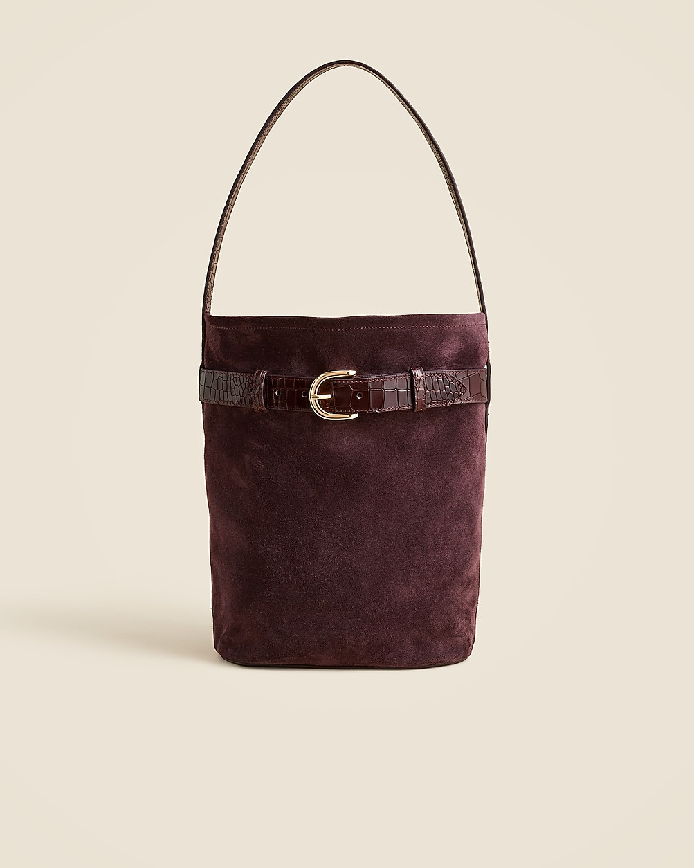 Berkeley belted bucket bag in suede and croc-embossed leather | J. Crew US