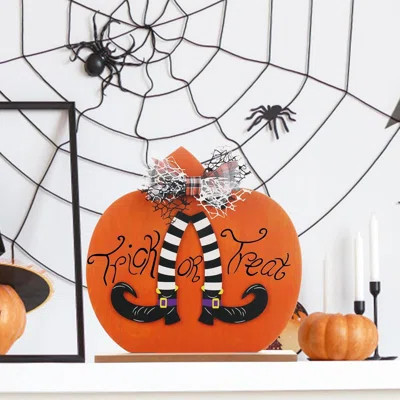 Halloween Decorations, 11Inch Wooden Trick Or Treat Orange Pumpkin Sign Tabletop Centerpiece Decorations, For Fall Halloween Home Farmhouse Indoor Hol | Wayfair North America