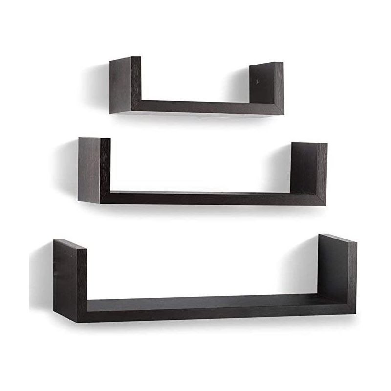 Display Floating Wooden Shelves with Espresso Finish - Set of 3 Wall Decoration Shelves - Homeitu... | Target