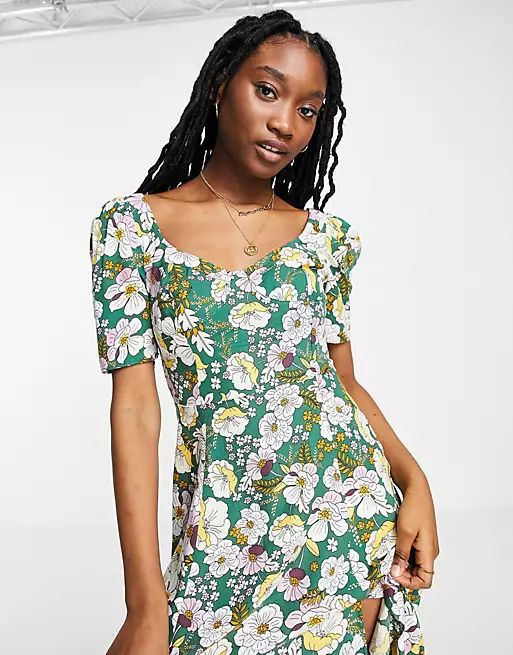 ASOS DESIGN cupped maxi dress with slits in green based floral print | ASOS (Global)