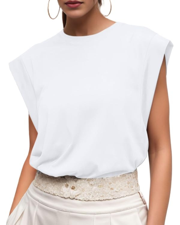 GRECERELLE Women 2026 Cap Sleeve Tops Summer Casual Tee Shirt Loose Crew Neck Basic Tank Trendy W... | Amazon (US)