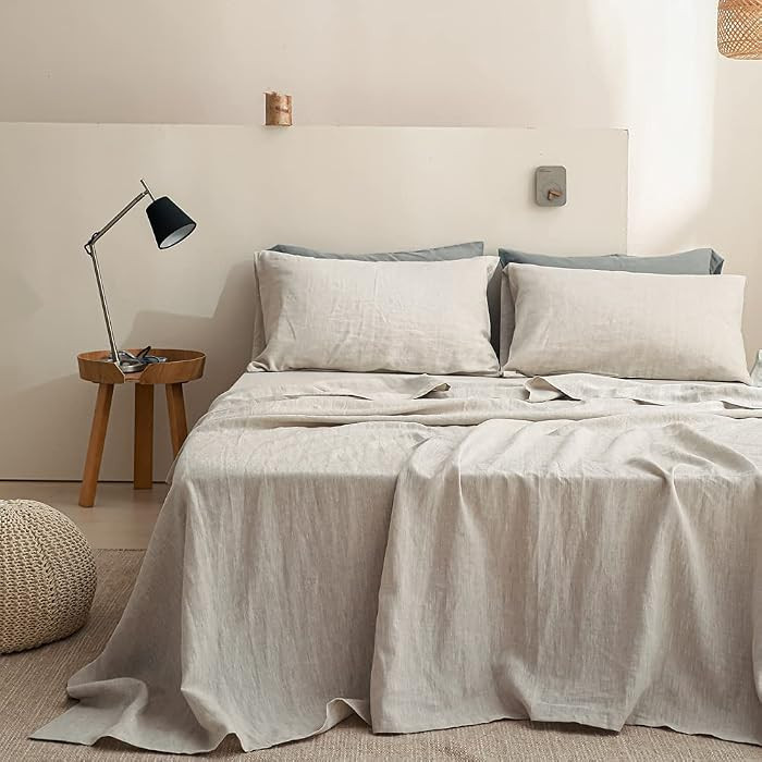 Simple&Opulence 100% Linen Sheet Set 4pcs Basic Style, Deep Pocket, Natural French Washed Flax So... | Amazon (US)