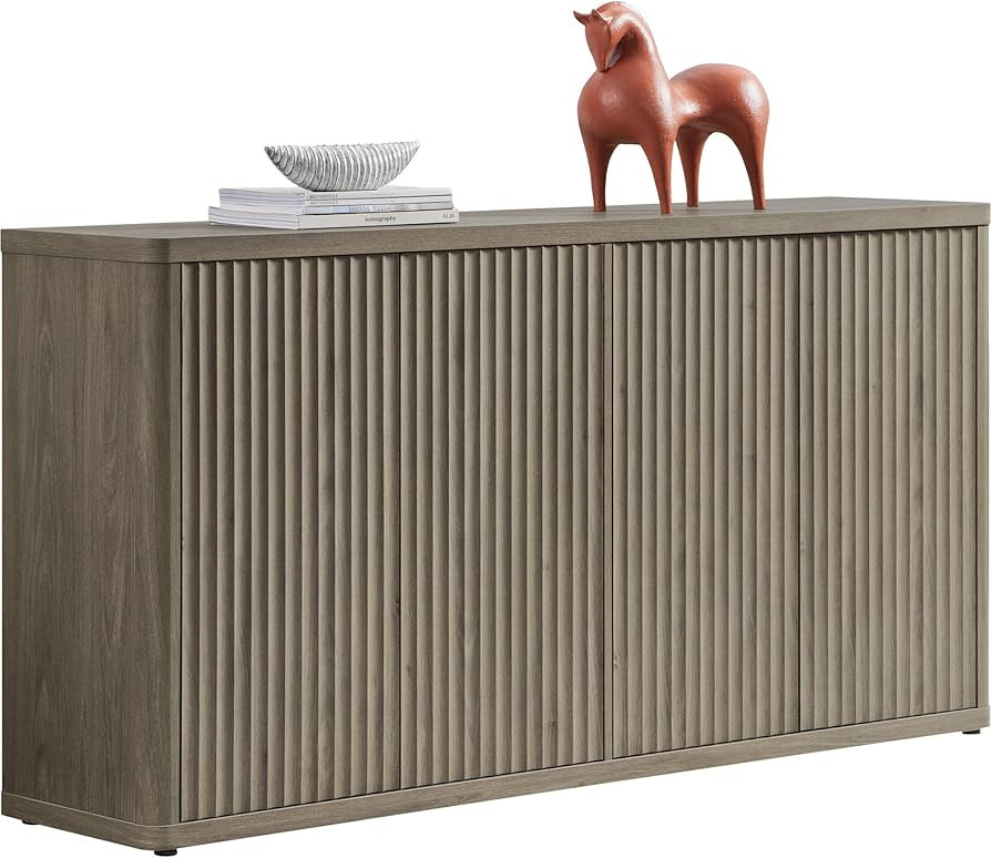 SICOTAS Buffet Cabinet with Storage Accent Sideboard with 4 Doors 66.3" Wide Fluted Credenza Mode... | Amazon (US)