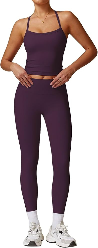 ABOCIW Workout Sets for Women 2 Piece Padded Sports Bra Tank Top High Waist Leggings Sets Gym Yog... | Amazon (US)