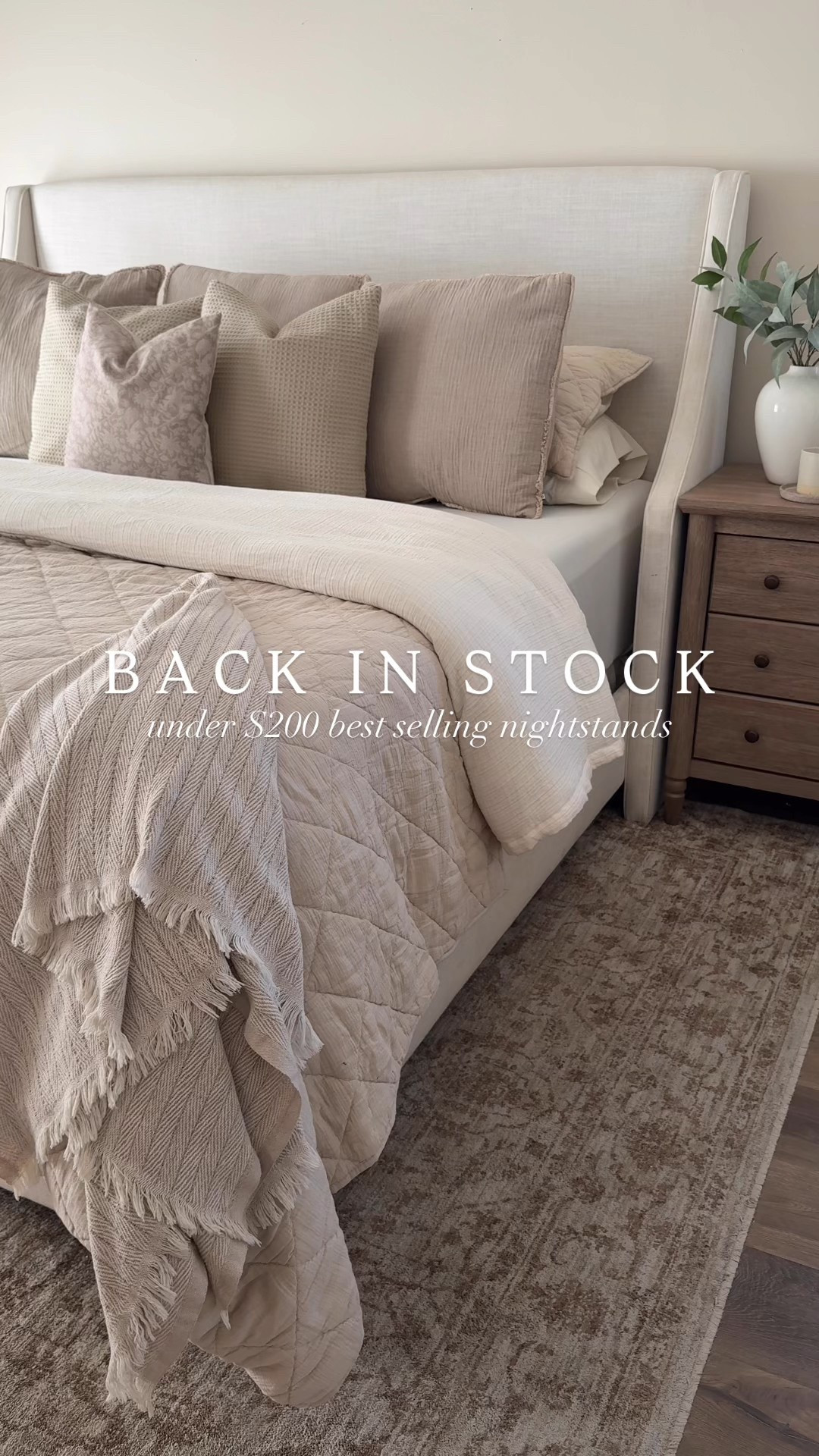 The best designer dupe nightstands are back in stock !!!! Price is so great, amazing quality. 

Nightstand , bedroom, bedding,  neutral bedroom, area rug 

#LTKHome #LTKSaleAlert