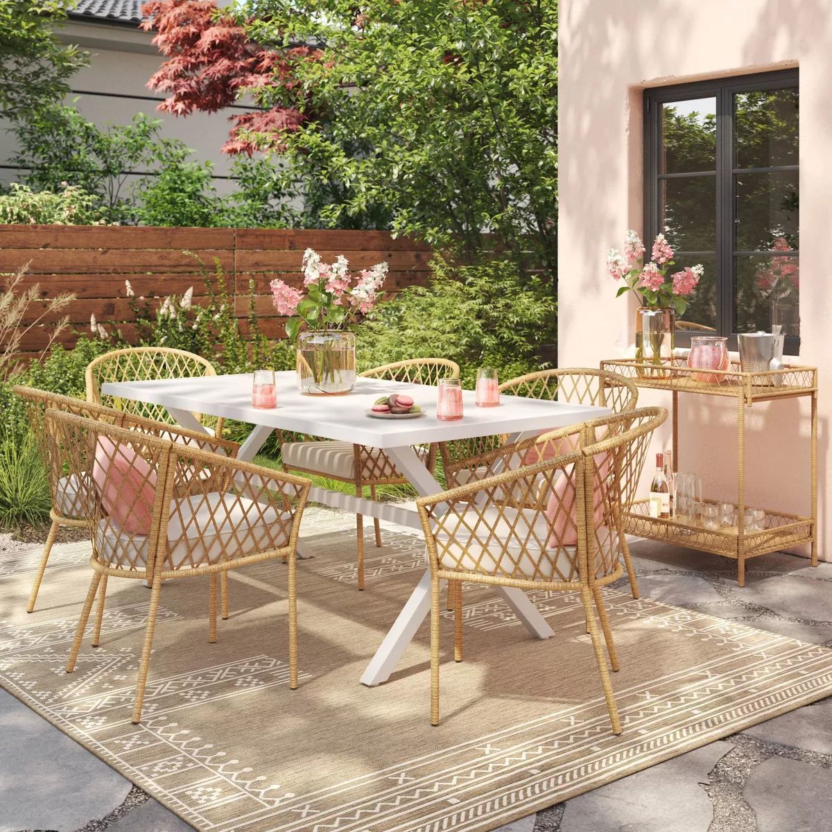 Seabury Steel 6 Person Rectangle Patio Dining Table, Outdoor Furniture - White - Threshold™ | Target