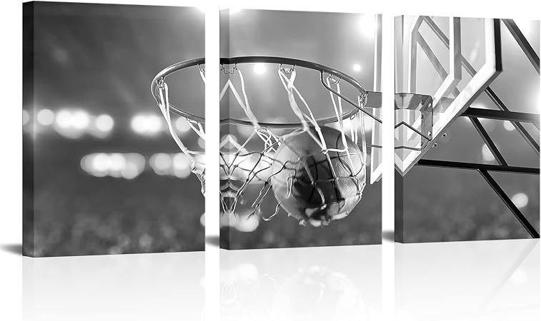 Apicoture Black and White Basketball Canvas Print Wall Art Basketball Poster Framed for Sport Roo... | Amazon (US)