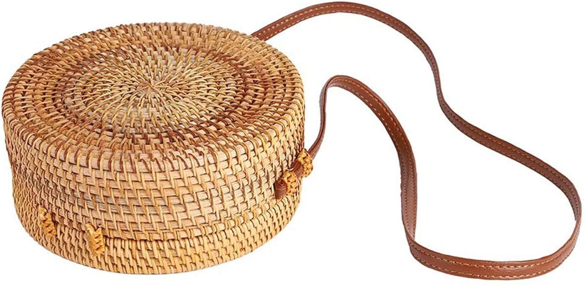 Forart Handwoven Round Rattan Bag Shoulder Leather Straps Natural Chic Crossbody Bags(Ship from U... | Amazon (US)