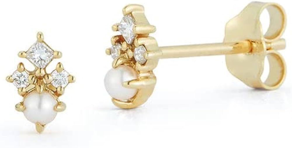 Amazon.com: Mateo New York, 14kt The Little Things Tri Diamond and Pearl Studs : Clothing, Shoes ... | Amazon (US)