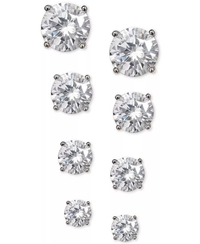 4-Pc. Set Cubic Zirconia Stud Earrings in Sterling Silver, Created for Macy's | Macy's