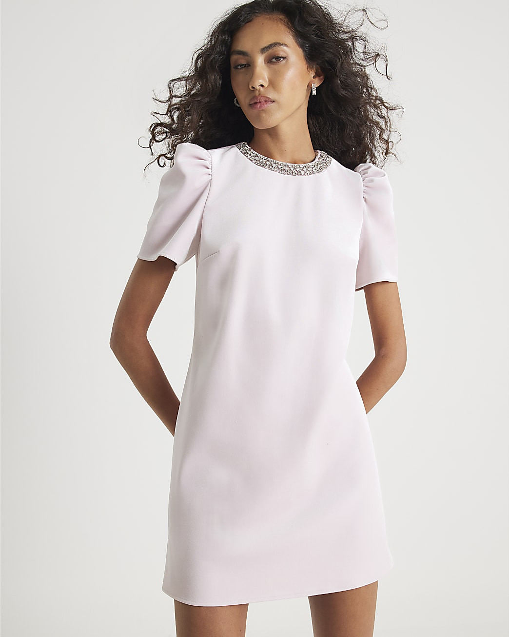 Pink Velvet Embellished Dress | River Island UK & IE