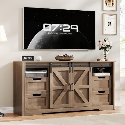 66" Farmhouse TV Stand w/ Sliding Barn Door, 4 Drawers & Adjustable Shelf - Media Console for 70" TVs, 32" Tall Entertainment Center - Living Room | Target
