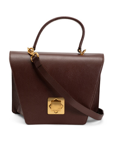 Made In Italy Leather Asymmetrical Geo Satchel | TJ Maxx