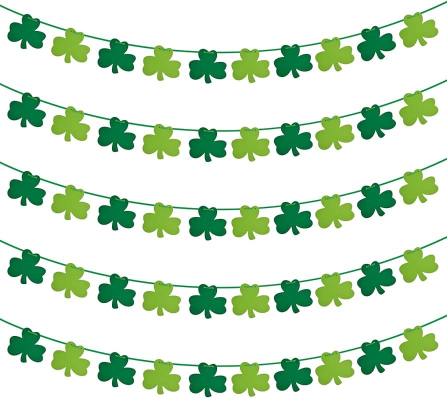 St Patricks Day Decorations 5 Pack Shamrock Clover Felt Banner Garland for St Patricks Day Decor ... | Amazon (US)