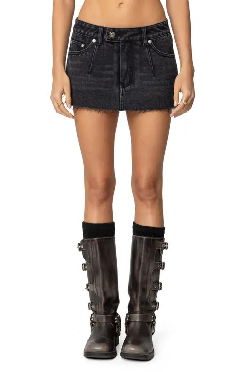 EDIKTED Clementine Low Rise Raw Hem Denim Miniskirt in Black-Washed at Nordstrom, Size X-Small | Nordstrom