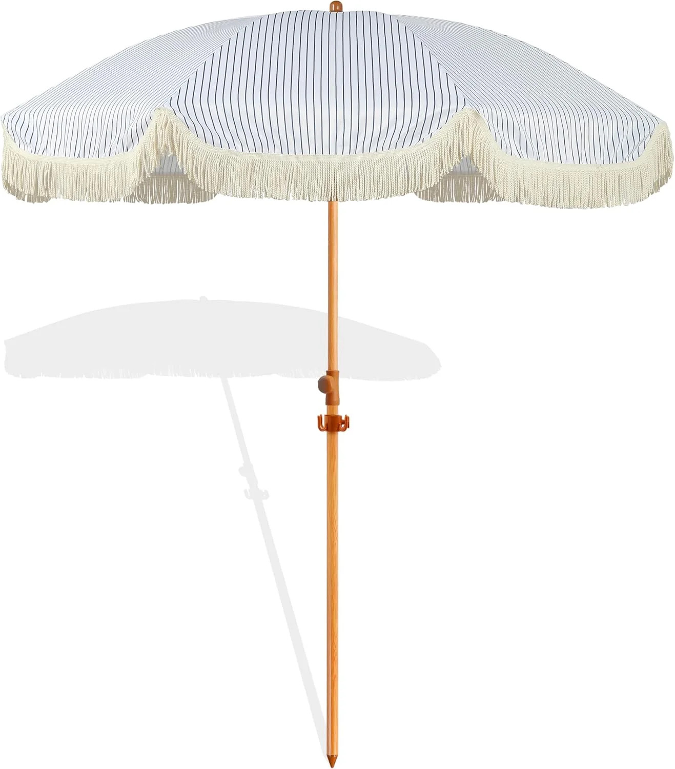 6.5ft Blue White Stripe Patio & Beach Umbrella \u2013 Fringed, Hanging Hook, Tilting Aluminum Pol... | Walmart (US)