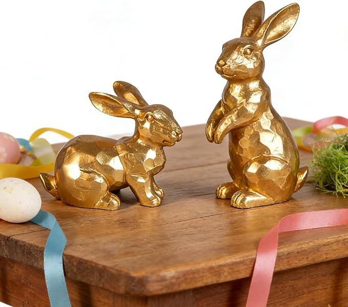 Easter Bunny Decorations,Vintage Gold Rabbit Figurine, Small Resin Bunnies for Home Spring Farmho... | Amazon (US)