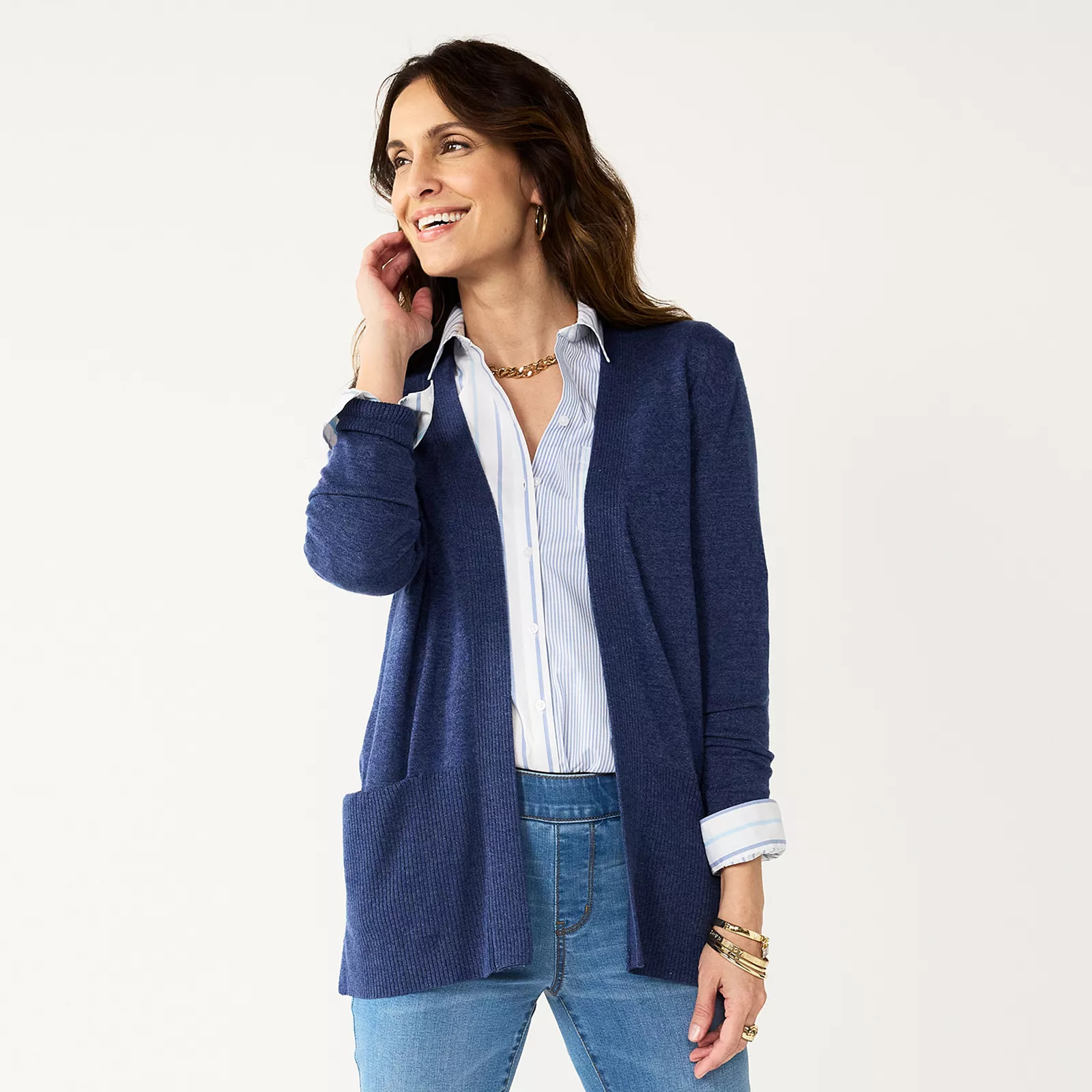 Women's Croft & Barrow Ribbed Classic Open-Front Cardigan, Size: XL, Dark Blue | Kohl's