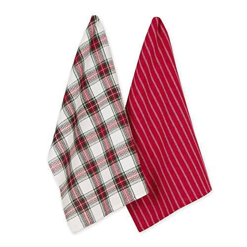 DII Vintage Christmas Tea Towels Decorative Holiday Kitchen Dish Towel Set, 18x28, Holiday Plaid & Red/White Stripe, 2 Piece | Amazon (US)