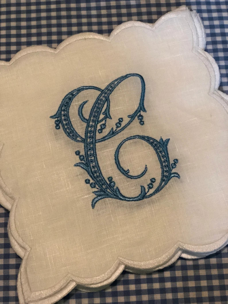 Set of 4 Scalloped Arabesque initial Cocktail Napkins-wedding gift-hostess gift - housewarming gi... | Etsy (US)