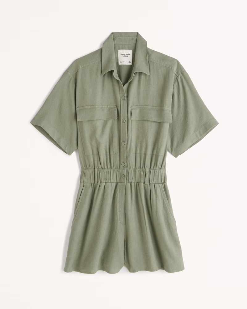 Women's Short-Sleeve Utility Romper | Women's New Arrivals | Abercrombie.com | Abercrombie & Fitch (US)