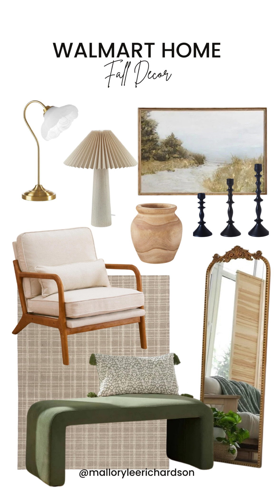 fall decor, walmart home, home decor, better home & gardens, pleated lamp shade, table lamp, wall art, painting, full length mirror, gold mirror, velvet bench, linen chair, accent chair, vase, candle holders, indoor area rug, home

#LTKHome #LTKFindsUnder100 #LTKStyleTip