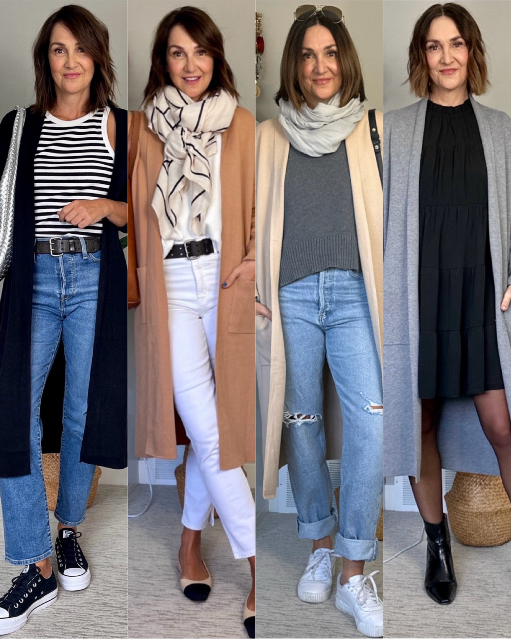 My fave long cardigan that I have in four colors! It’s great quality, soft and such a great layering piece for spring! 
I’m 5’ 7” and size up one to M for extra room and sleeve length (I have long arms). PS make sure “sold by” name is “FLYer”
Colors are black, camel, beige and grey.
Also linked a few of the other items I’m wearing in these outfits.


#LTKworkwear #LTKstyletip #LTKfindsunder100