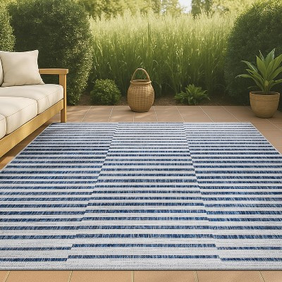JONATHAN Y Sukie Modern Offset Stripe Ivory/Blue 8 ft. x 10 ft. Indoor/Outdoor Area Rug, Non-Shedding, Easy-Clean | Target