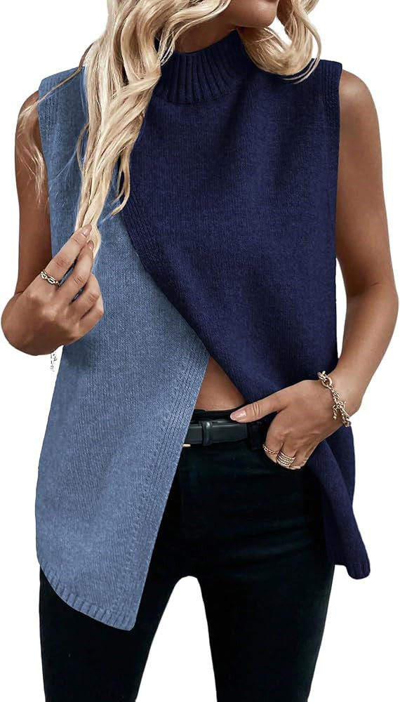 Verdusa Women's Sleeveless Sweater Vest Spring Business Casual Outfits Mock Neck Knit Pullover Sw... | Amazon (US)