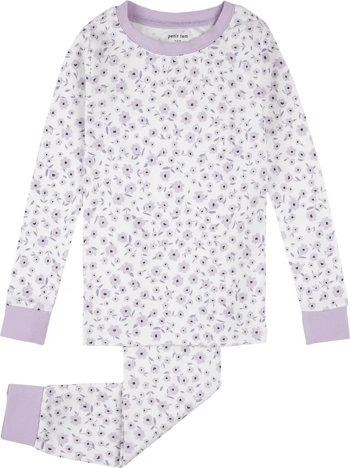 Petit Lem Kids' Lilac Print Fitted Two-Piece Organic Cotton Rib Pajamas | Nordstrom | Nordstrom