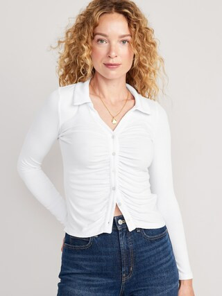 Fitted Long-Sleeve Button-Front Top for Women | Old Navy (US)