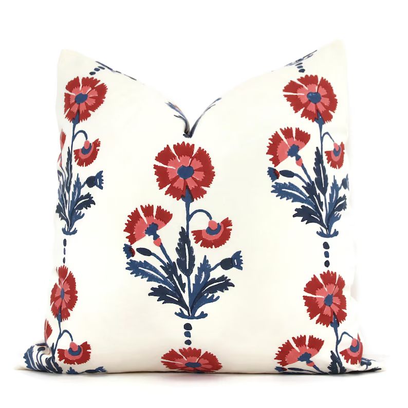 Dianthus Hand Block Pint Molly Mahon Decorative Pillow Cover - Etsy | Etsy (US)