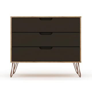 3-Drawer Nature and Textured Grey Mid-Century Modern Dresser | The Home Depot
